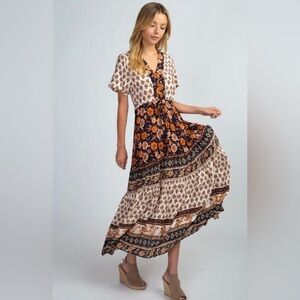 Orange and black patterned maxi dress